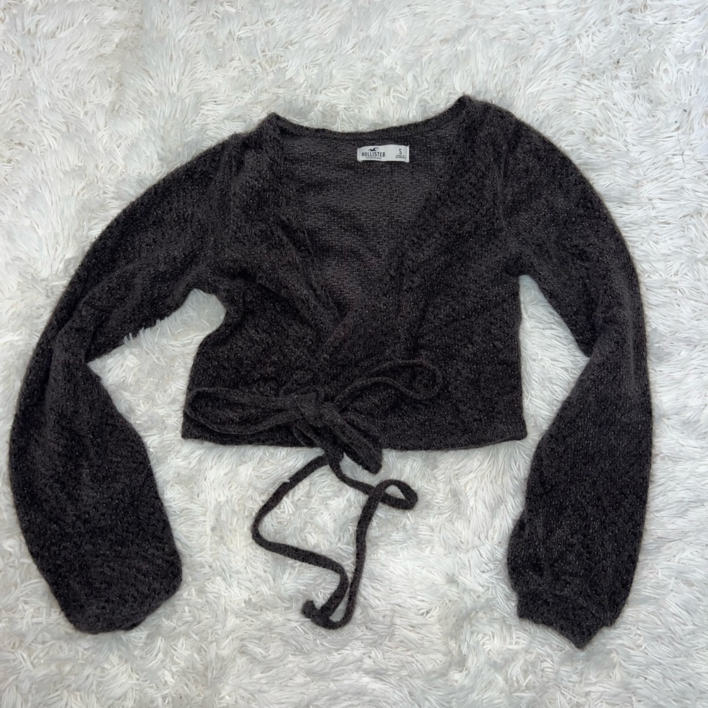 Black Fuzzy Wrap Sweater